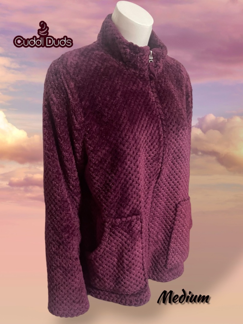 Cuddl Duds Women's Super Soft Textured Zip Up Jacket Plum Size Medium